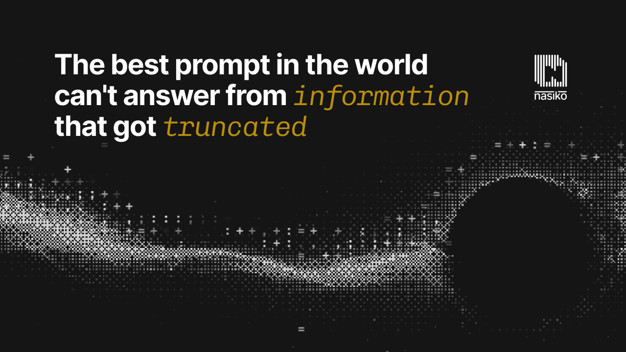 Cover art for “The Best Prompt in the World Can't Answer From Information That Got Truncated”: a waveform of white pixels dissolving into darkness.